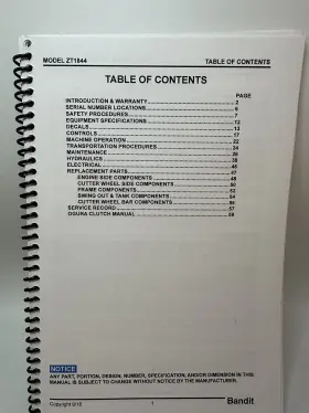 ZT1844 BRUSH BANDIT Stump Grinder Operations Manual #2