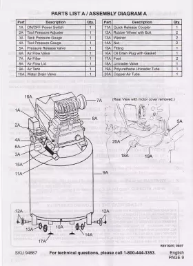 94667 CENTRAL PNEUMATIC Air Compressor Operating Manual Clean #2