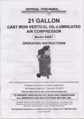 94667 CENTRAL PNEUMATIC Air Compressor Operating Manual Clean