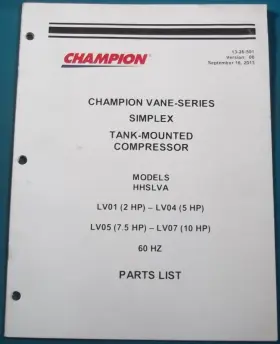 LV07 CHAMPION Tank Compressor Service Operation Manual Book