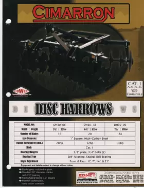 DH30-90 CIMARRON Disc Harrows Specifications Brochure