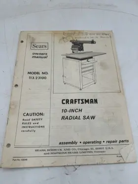 113.23100 CRAFTSMAN Sears Radial Saw Owners Manual