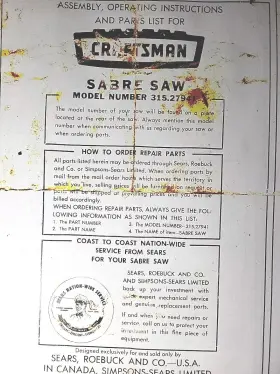 315.172100 CRAFTSMAN Sears Sabre Saw Manual