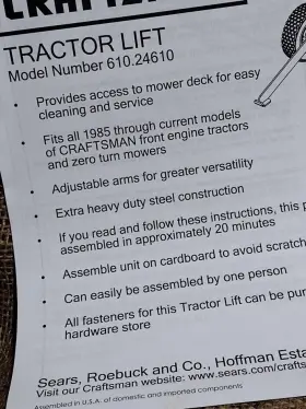 917.242440 CRAFTSMAN Sears Tractor Lift User #2