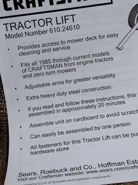 917.242440 CRAFTSMAN Sears Tractor Lift User #3