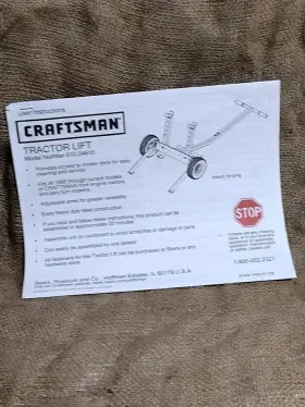 917.242440 CRAFTSMAN Sears Tractor Lift User