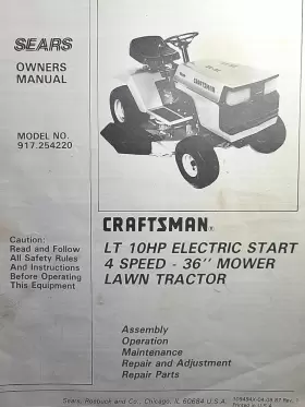 917.2552701 CRAFTSMAN Sears Lawn Tractor Manual