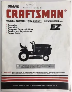 917.258581 CRAFTSMAN Sears Owners Manual Ride Mower Repair