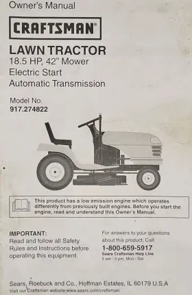 917.272121 CRAFTSMAN Sears Hydro Tractor Manual