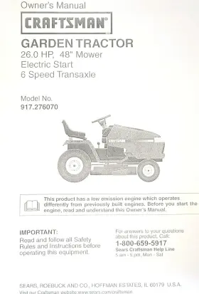 917.276010 CRAFTSMAN Sears Tractor Manual