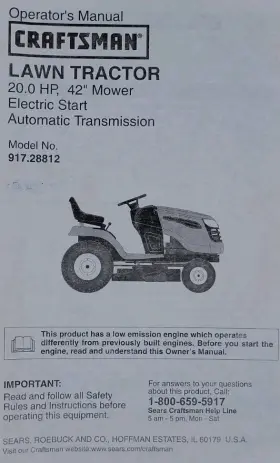 917.288514 CRAFTSMAN Sears Hydro Lawn Tractor Owners Manual