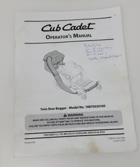 19B70020100 CUB CADET Twin Rear Bagger Operators Manual Book