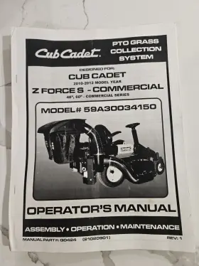 59A30034150 CUB CADET Grass Collector Owners Manual Book