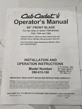 7264 CUB CADET Front Blade Manual