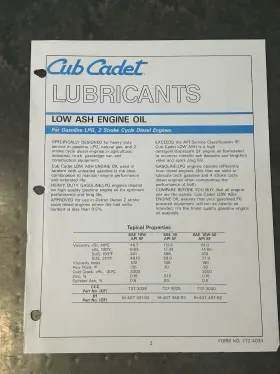 772-4033 CUB CADET Lubricants