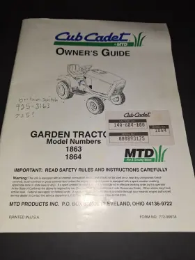 772-4168C CUB CADET Garden Tractor Owners Manual