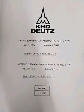 0291-1930 DEUTZ Bfl Service Supplement Workshop Manual Diesel #2