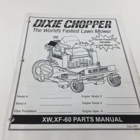XF-60 DIXIE CHOPPER Xw Manual Master Serials Higher