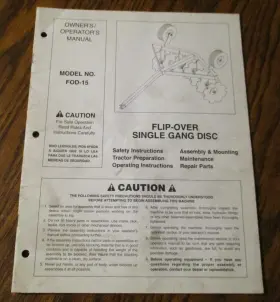 FOD-15 FARM STAR Single Gang Disc Operators Manual Atv Garden