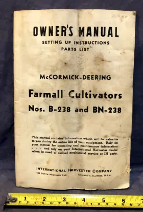 B-238 FARMALL Mccormick Deering Cultivators Nos Owners Manual