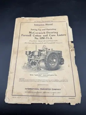 HM-71-A FARMALL Mccormick Deering Corn Lister Manual Tractor