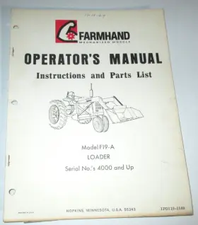 F19-A FARMHAND Loader Operators Manual Up