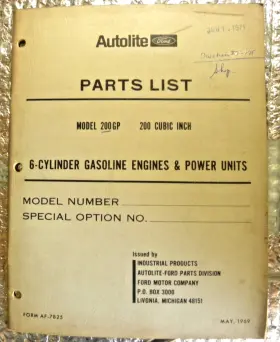 200GP FORD Autolite Gp Gas Cylinder Engine Manual Catalog