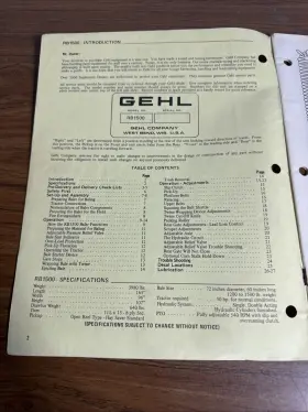 RB1500 GEHL Agriculture Baler Owners Manual #3