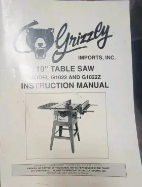G1022 GRIZZLY Table Saw Instruction Manual