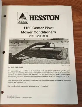 1160 HESSTON Agco Mower Conditioner Operators Manual #2