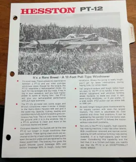 PT-12 HESSTON Windrower Salesmen Brochure Specs
