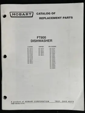 FT800 HOBART Dishwasher Catalog Manual Repair