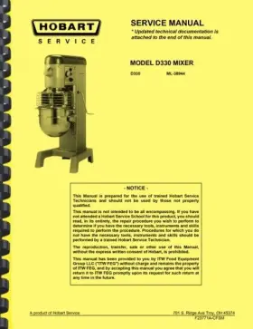 D-330 HOBART Mixer Repair Service Manual Catalog