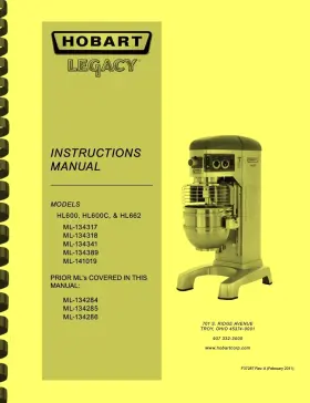 HL600C HOBART Mixer Instruction Service Catalog