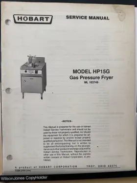 HP15G HOBART Gas Pressure Fryer Service Manual