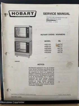 HRO101 HOBART Rotary Ovens Warmers Service Manual