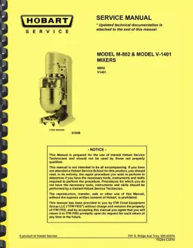 M-802 HOBART Mixer Repair Service Manual Catalog