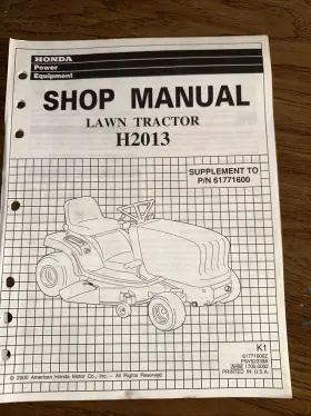 H2013 HONDA Lawn Tractor Supplement Manual