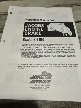 007701 JACOBS Copy Engine Jake Brake Manual Cummins Book