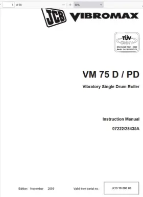 75PD JCB Vm Vibratory Single Drum Roller Operators Manual Pdf #2