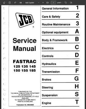 9803-8000 JCB Fastrac Tractor Service Manual Pdf Usb