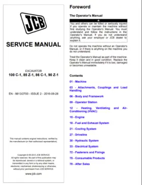 9813-2700 JCB Mini Excavator Service Manual Pdf Usb
