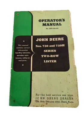 OMA30250 JOHN DEERE Row Lister Operator Manual Book