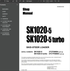 SK1020-5 KOMATSU Turbo Skid Steer Operators Service Engine