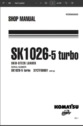 SK1026-5 KOMATSU Turbo Skid Steer Operators Service Engine