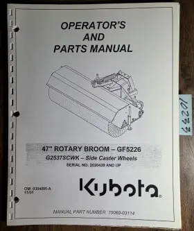 70060-03114 KUBOTA Rotary Sweeper Broom Operator Manual