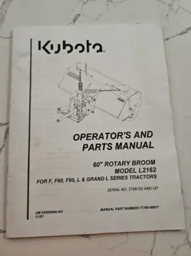 L2162 KUBOTA Rotary Broom Owners Manual Book