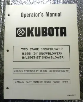 L2563 KUBOTA Operators Manual Snow Blower