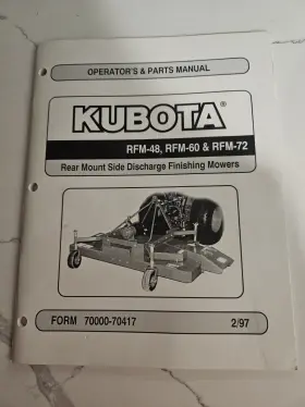 RFM72 KUBOTA Rear Mower Owners Manual Book