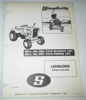 497-2210 LANDLORD Simplicity Riding Tractor Owners Manual